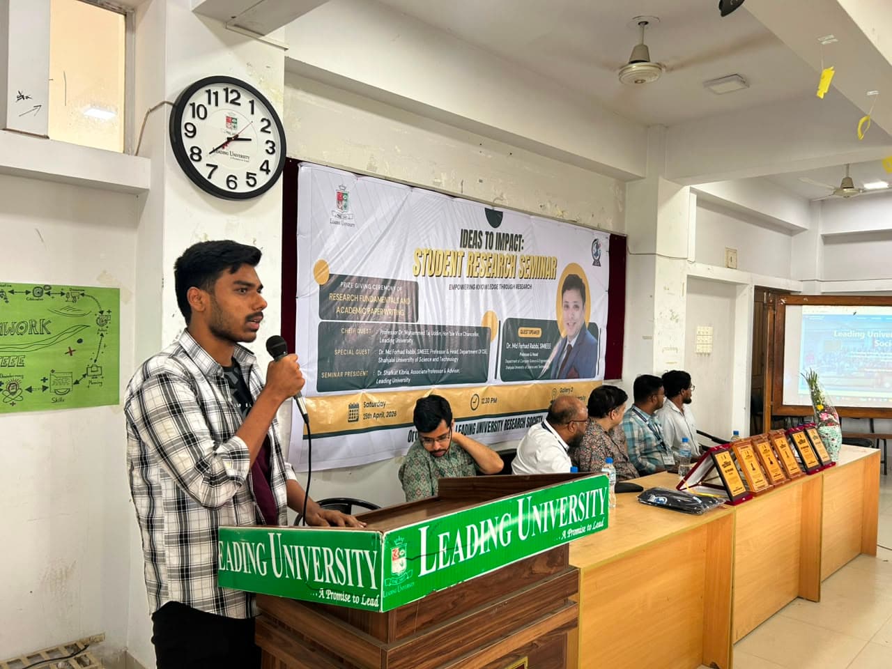 Badar Hossain, Co-Founder and Chief Operating Officer of Ravenence Limited — speaking at the Ideas to Impact Student Research Seminar, Leading University